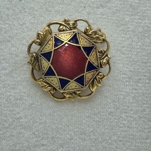 Elegant Gold, Black, Red Star Brooch. "Frerich" . REVIVAL, Collectible Victorian